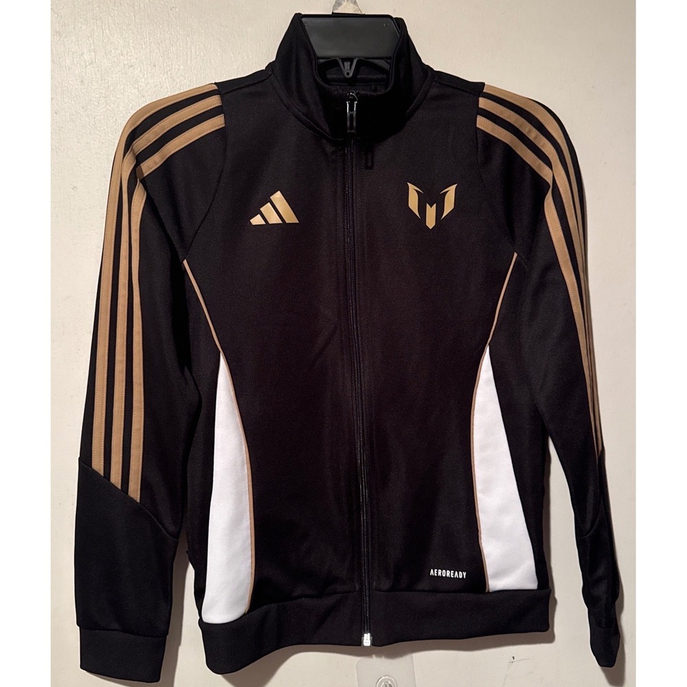 Adidas Lionel Messi Soccer Track Suit Jacket  Full Zip Youth M Black Gold IZ2992
